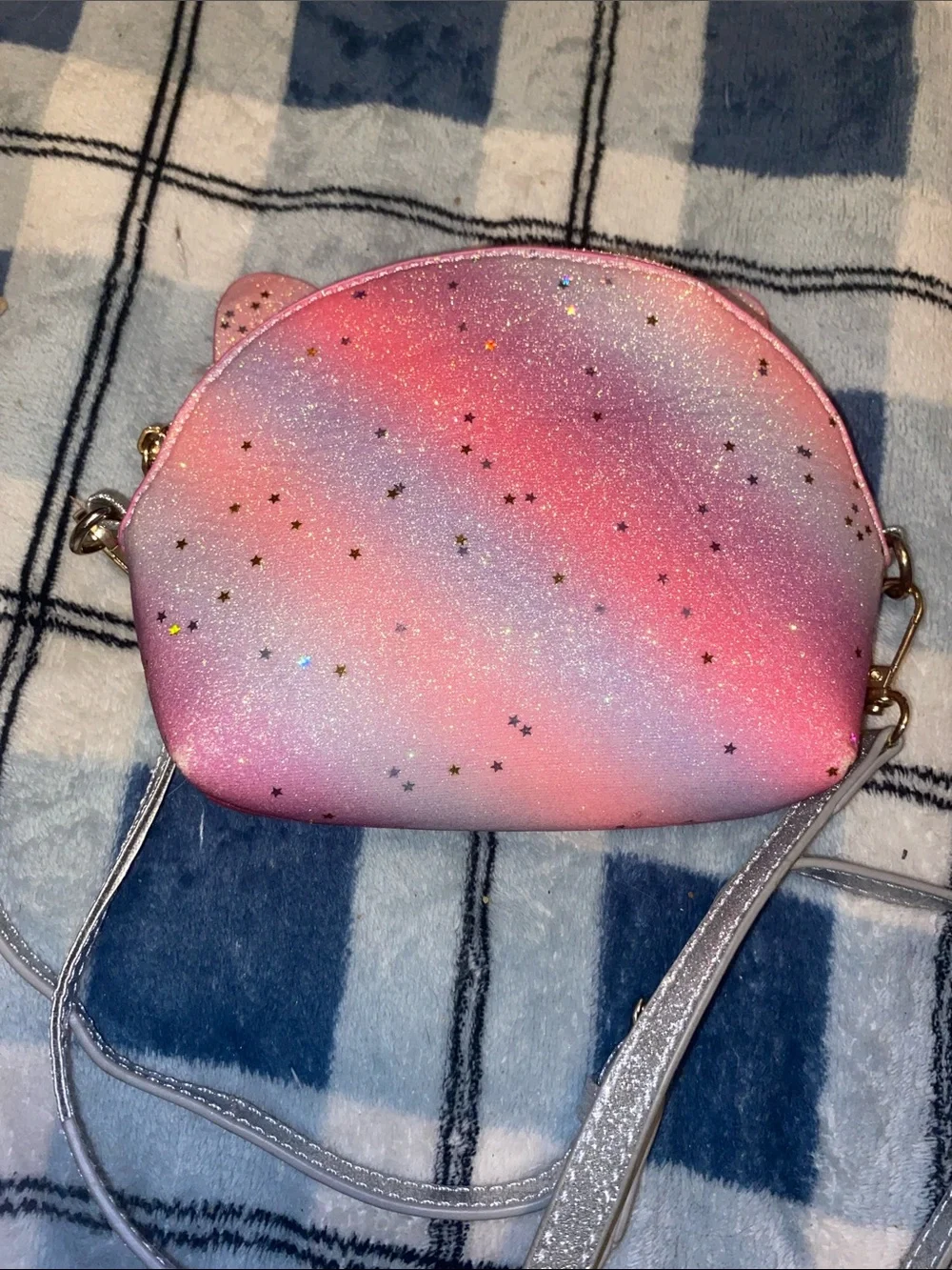 Kids Pink Gradient Unicorn Crossbody Bag with Silver Accents